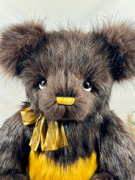 Miel, un ours de collection artisanal en marron et caramel/miel