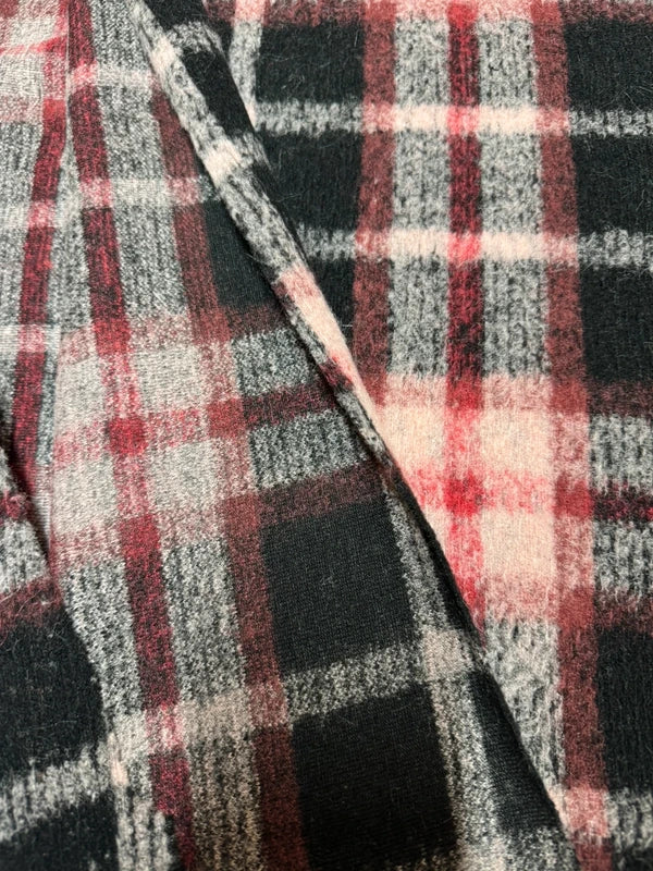 Coupon tissu lainage à carreaux original imprimée tartan rouge noir 65cm x 175cm