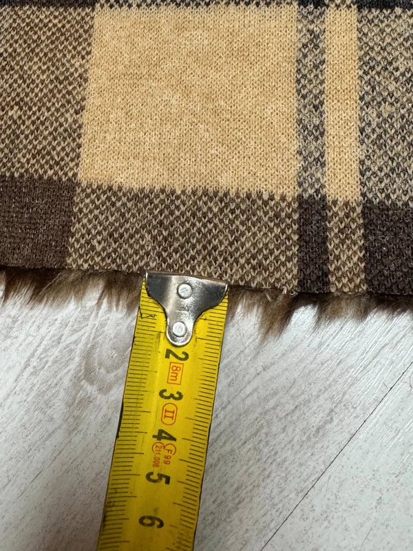 Coupon tissu fausse fourrure douce légère à poils courts tartan carreaux marron 30cmx80cm