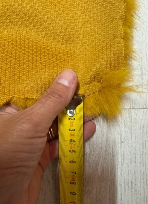 Coupon bande tissu fausse fourrure douce, épaisse à poils longs jaune moutarde miel 26cm x60cm
