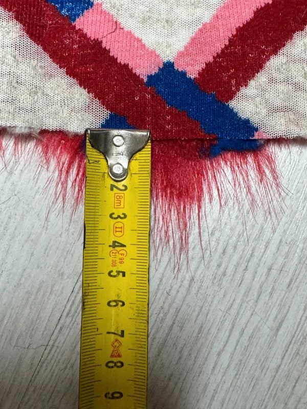 Coupon fausse fourrure originale texturé à poils mi-longs rouge bleu blanc 30cm x 156cm