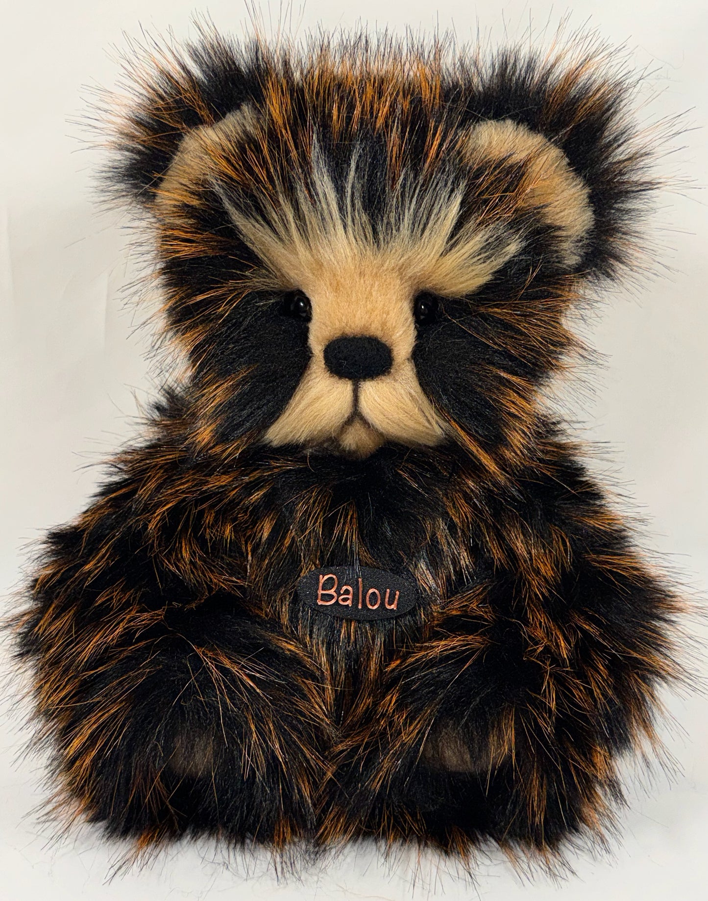 Ours de collection articulé 30 cm Balou – fausse fourrure noire et rousse, pièce unique