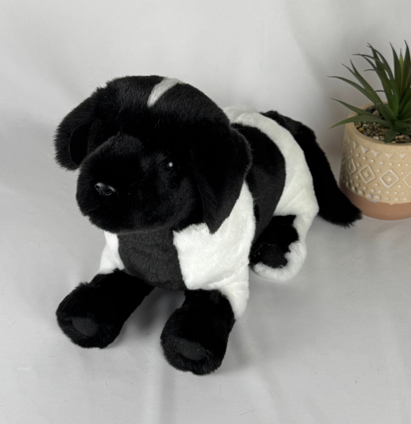 🐾 Bianca – Chiot Terre-Neuve Mismark Ultra Réaliste 🖤🤍 | Pièce Unique en Fausse Fourrure – 37 cm