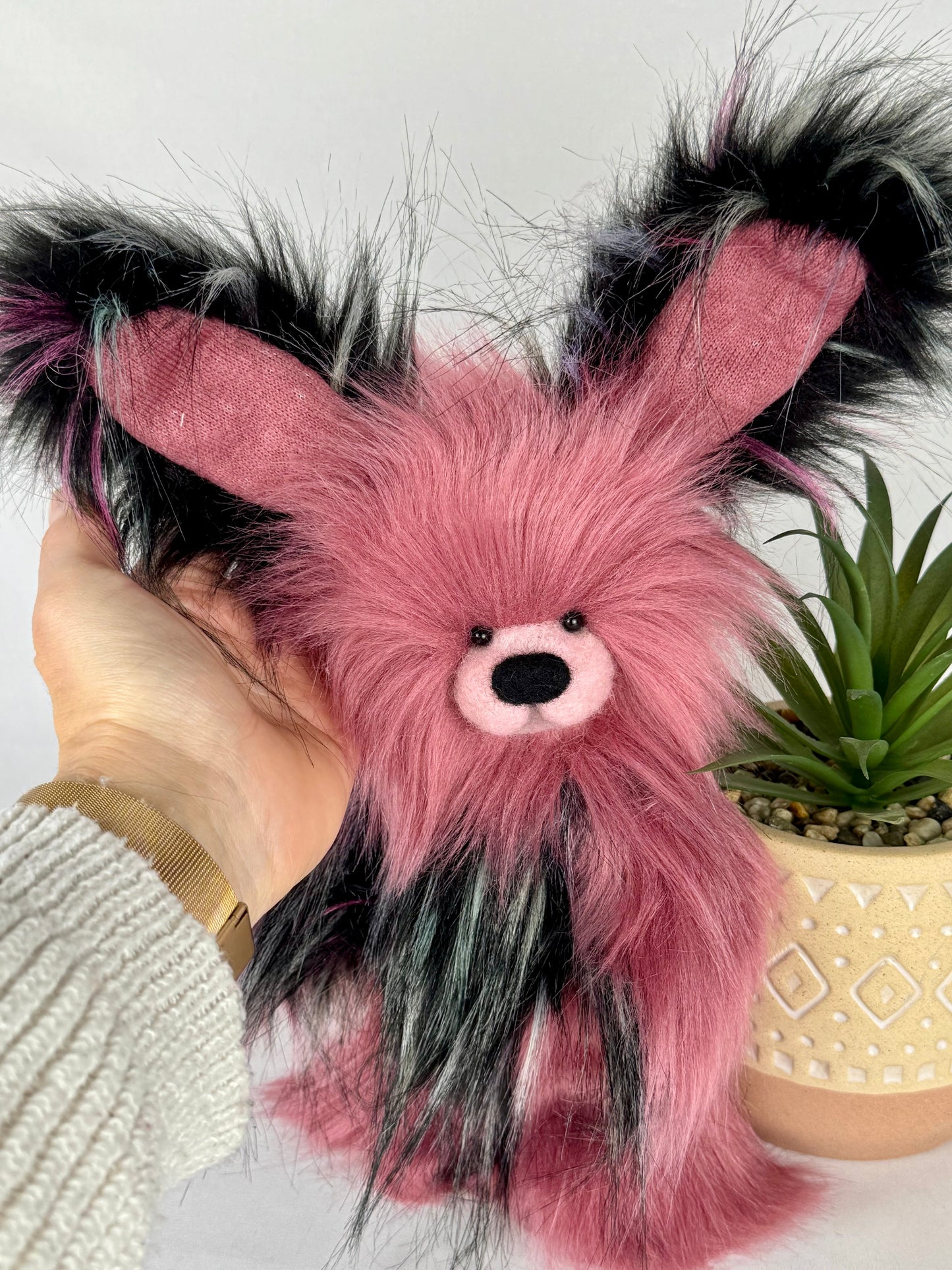Biskot lapin de collection 27cm (10.6") lapin artiste décoration fausse fourrure peluche sculpture textile Ooak PIECE UNIQUE