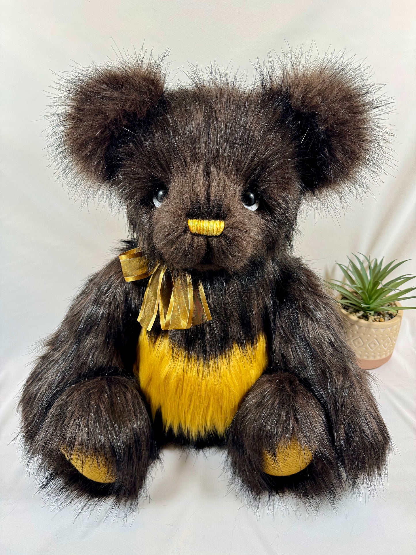 Teddy bear de luxe articulé 65 cm, modèle Miel, création artisanale en fausse fourrure