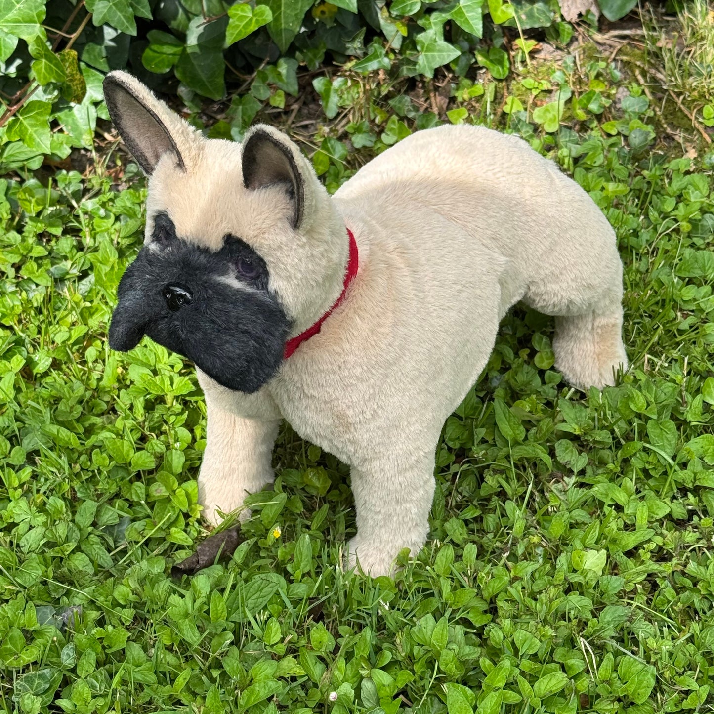 🐶 Bouledogue français réaliste articulé – Peluche d’art en fausse fourrure beige – "Rio"