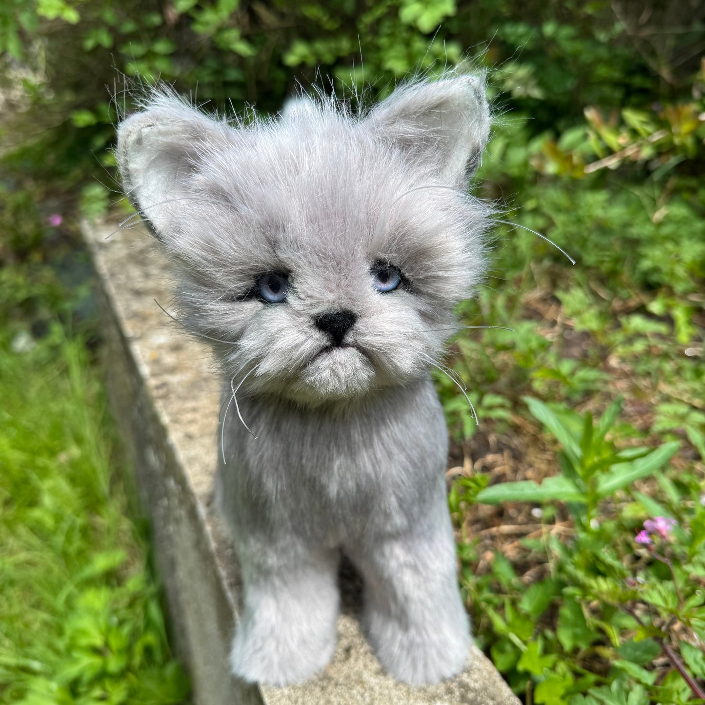 Chat en peluche réaliste gris articulé – Silver, peluche inspirée du Persan vue de face