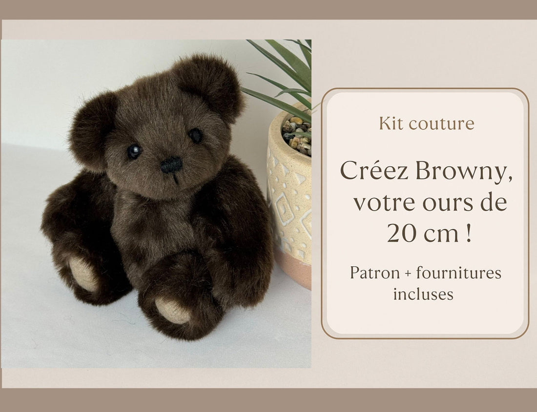 🧵🐻 Kit Couture "Browny" 20 cm – Créez Votre Ours Articulé Unique