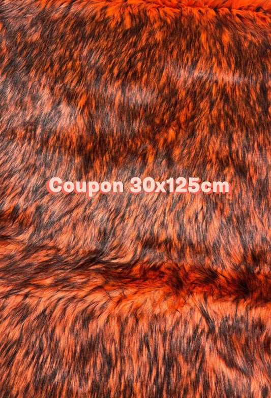 Tissu coupon 30cm x 125cm fausse fourrure à poils longs alaska orange à pointes noires qualité de luxe fourniture créative