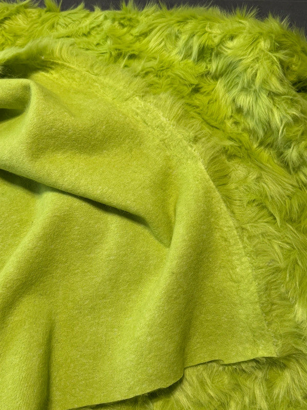 🟢 Fausse fourrure bouclée vert pomme 🍏 | Largeur 140 cm – longueur au choix ✂️