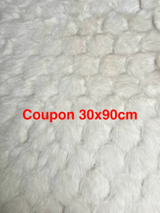 Coupon tissu fausse fourrure texturée blanc cassé très douce à poils mi-longs 30cm x 90cm