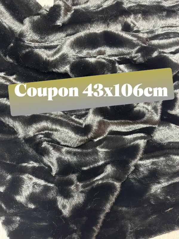 Soft, textured, high-quality black faux fur fabric piece, medium pile, 43cm x 106cm
