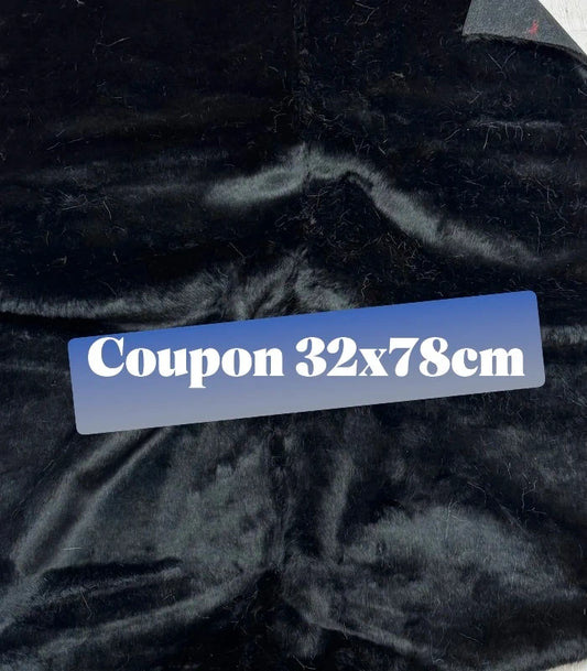 Coupon tissu fausse fourrure douce légère à poils mi-longs noir 32cmx78cm