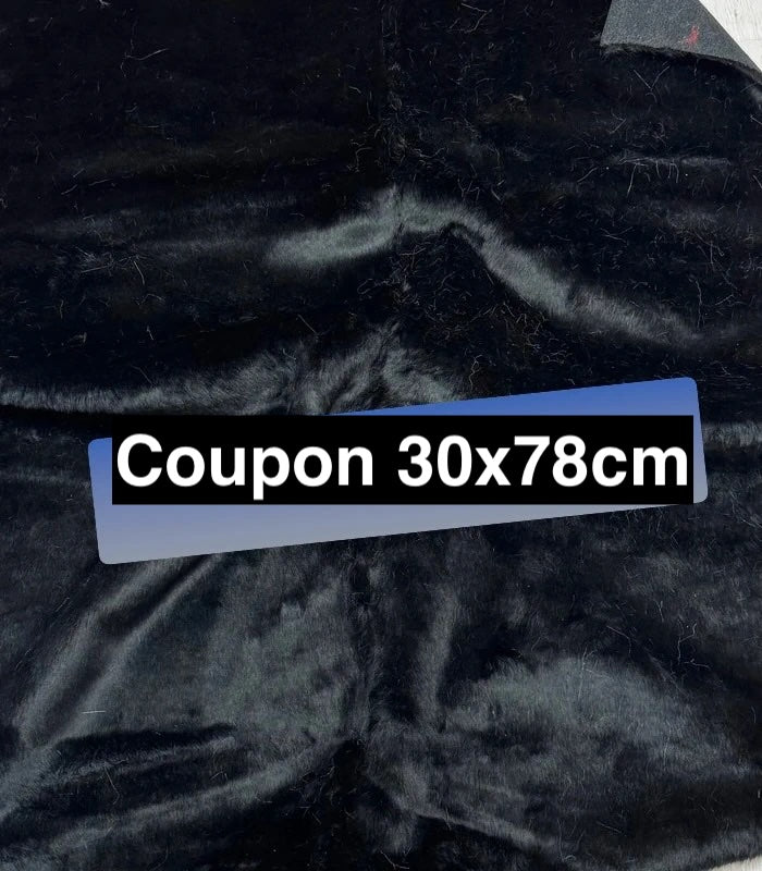 Coupon tissu fausse fourrure douce légère à poils mi-longs noir 30cmx78cm