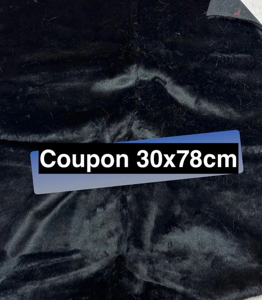 Coupon tissu fausse fourrure douce légère à poils mi-longs noir 30cmx78cm