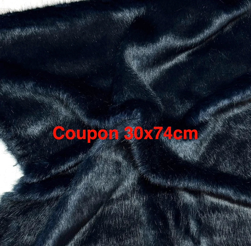 Coupon tissu fourrure douce, épaisse de qualité bleu marine à poils mi-longs 30cm x 74cm