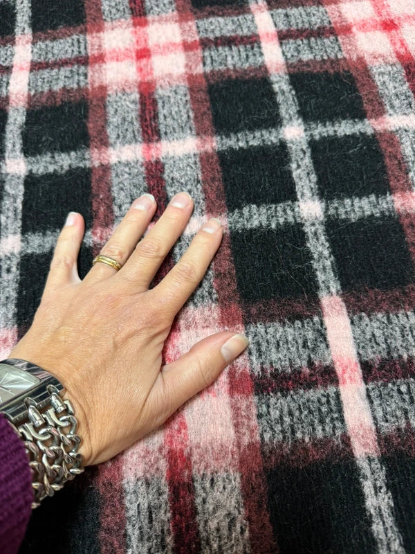 Coupon tissu lainage à carreaux original imprimée tartan rouge noir 65cm x 175cm