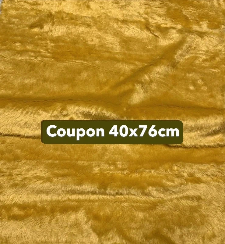Coupon tissu fausse fourrure légère à poils courts jaune moutarde 40cmx76cm