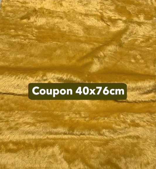 Coupon tissu fausse fourrure légère à poils courts jaune moutarde 40cmx76cm