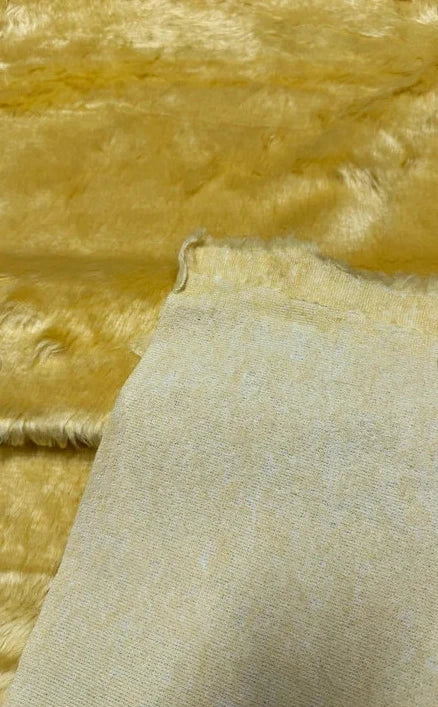 Coupon tissu fausse fourrure légère à poils courts jaune moutarde 40cmx76cm