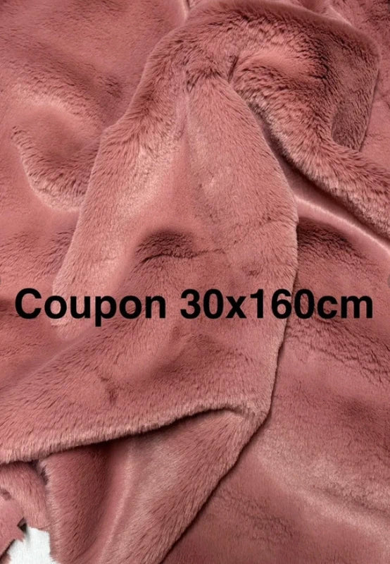 Coupon tissu fourrure douce, épaisse de qualité vieux rose à poils longs 30cm x 160cm