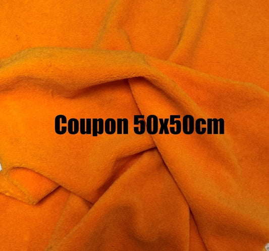 Coupon tissu fausse fourrure légère touché polaire à poils courts orange 50cmx50cm
