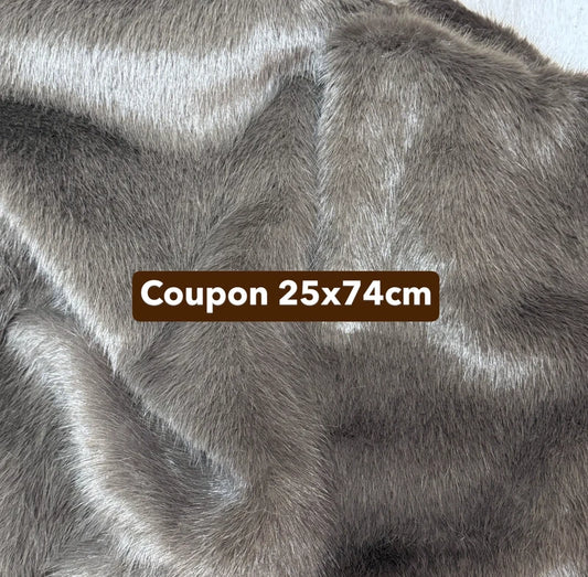 Coupon tissu fausse fourrure douce à poils longs marron gris 25cm x 74cm