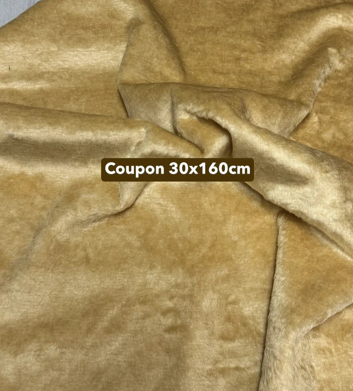 Coupon tissu fausse fourrure douce et légère beige doré à poils courts 30cm x 160cm