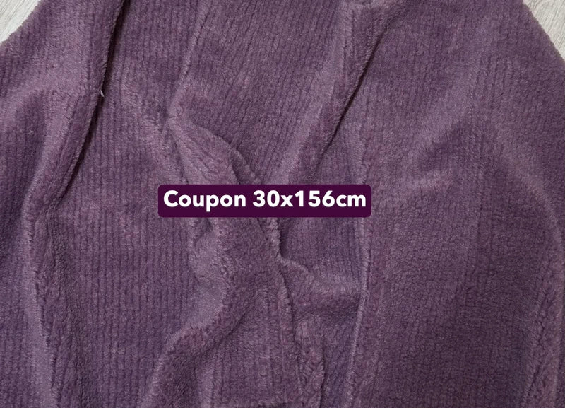 Coupon tissu fourrure douce de qualité texturé violet à poils mi- longs 30cm x 156cm