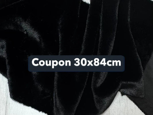 Coupon tissu fausse fourrure douce à poils mi-longs noir 30cmx84cm