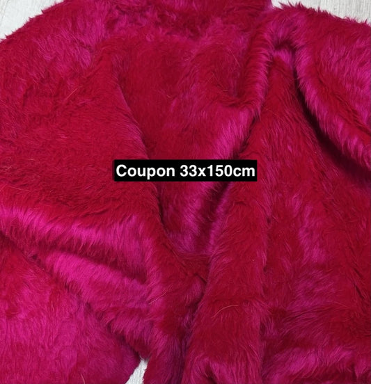 Soft and lightweight fuchsia pink faux fur fabric coupon with medium-length pile 33cm x 150cm