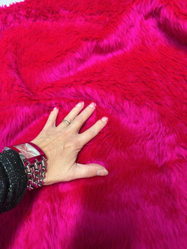 Soft and lightweight fuchsia pink faux fur fabric coupon with medium-length pile 33cm x 150cm