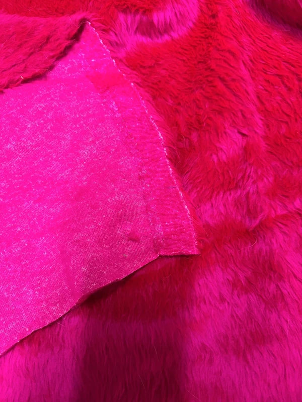 Soft and lightweight fuchsia pink faux fur fabric coupon with medium-length pile 33cm x 150cm