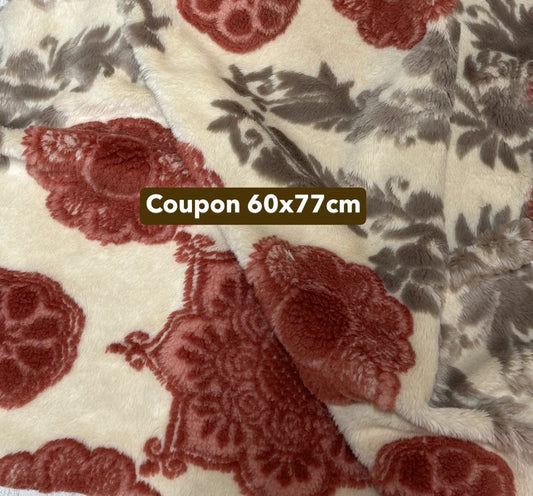 Fausse fourrure originale beige & rouge – Motif fleurs vintage 60x77cm