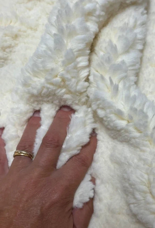 Soft and thick faux fur fabric coupon with cream white curly medium-length hair 39cm x 160cm