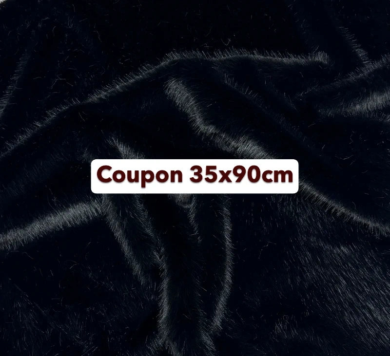 Coupon tissu fausse fourrure douce de qualité noir à poils mi-longs 35cmx90cm