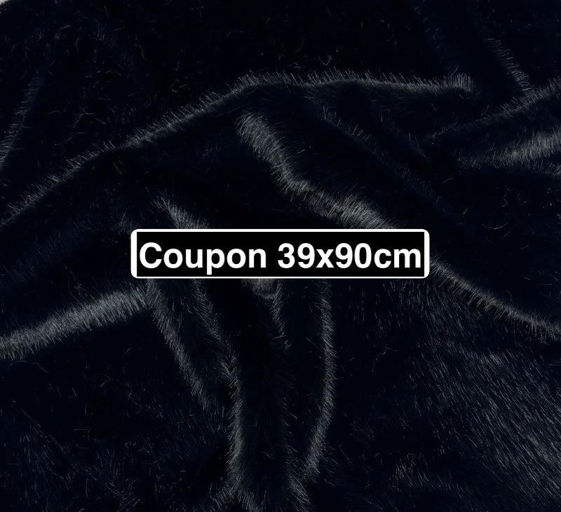 Coupon tissu fausse fourrure douce de qualité noir à poils mi-longs 39cmx90cm