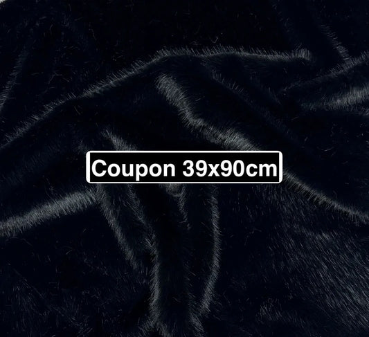Coupon tissu fausse fourrure douce de qualité noir à poils mi-longs 39cmx90cm