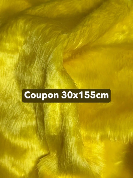 Coupon tissu fausse fourrure douce et légère jaune à poils mi-longs 30cm x 155cm