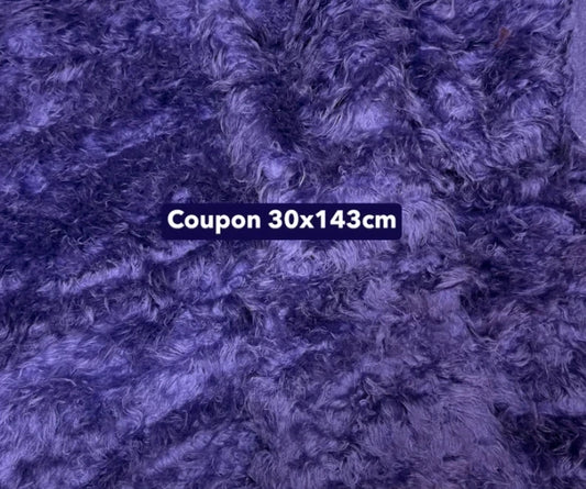 Coupon tissu fausse fourrure originale hirsute à poils longs violet 30cm x 143cm