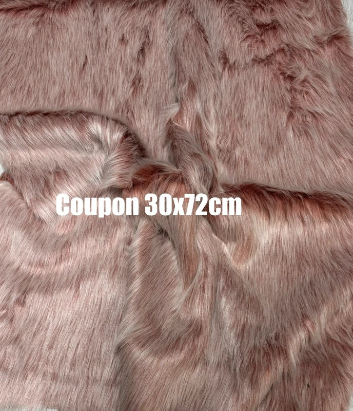 Coupon tissu fausse fourrure très douce et à poils longs marron saumon à mèches blanches 30cm x 72cm
