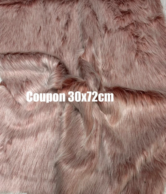 Coupon tissu fausse fourrure très douce et à poils longs marron saumon à mèches blanches 30cm x 72cm