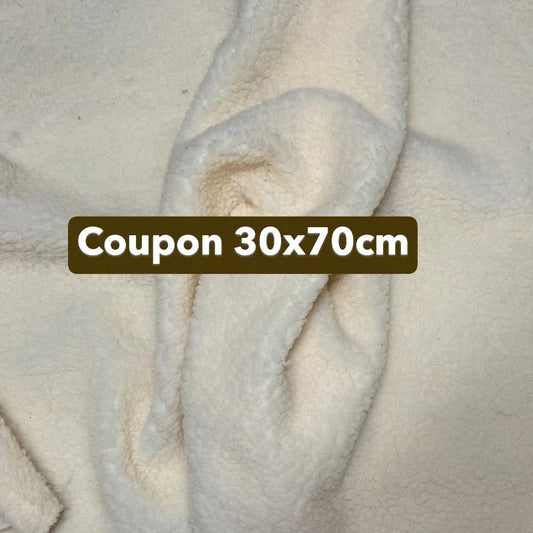 Coupon tissu fausse fourrure effet moutonné épaisse beige crème 30cm x 70cm
