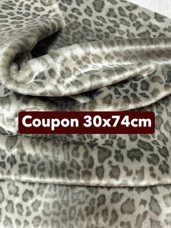 Coupon tissu fausse fourrure douce de qualité imprimée gris à poils courts 30cmx74cm
