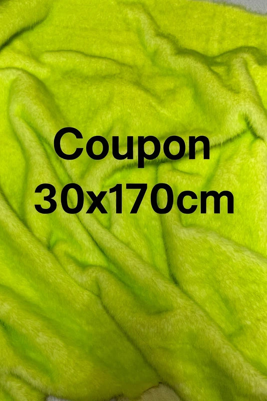 Coupon tissu fourrure douce vert jaune à poils mi-longs 30cm x 170cm