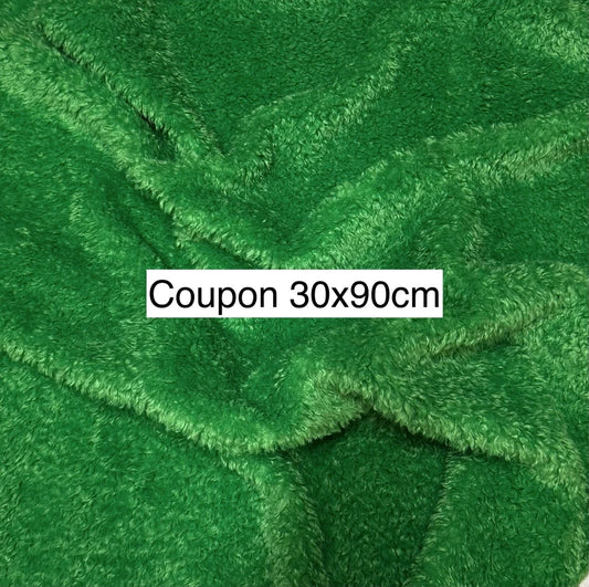 Coupon tissu fausse fourrure frisée douce à poils mi-longs vert 30cmx90cm