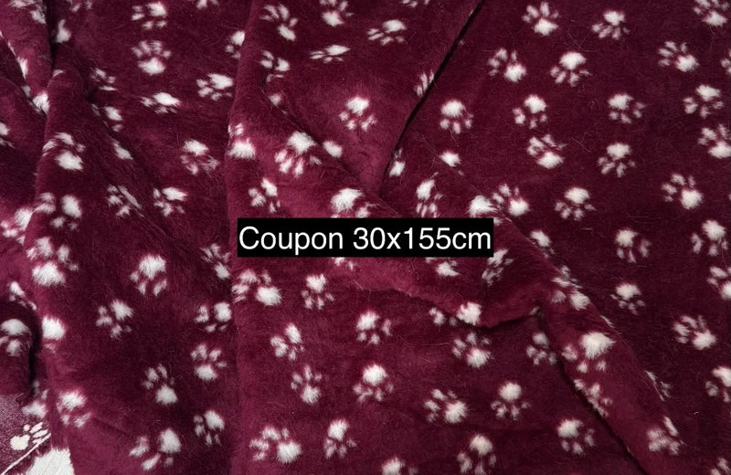 Fausse fourrure originale rouge bordeaux et blanc – Motif pattes vintage 30x155cm