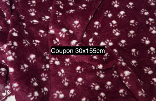 Fausse fourrure originale rouge bordeaux et blanc – Motif pattes vintage 30x155cm