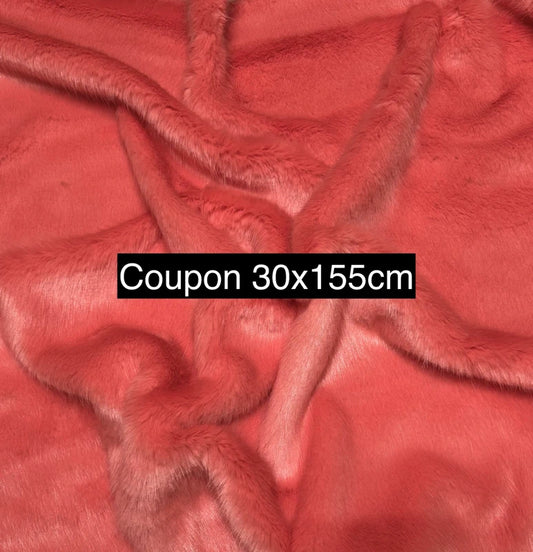 Coupon tissu fausse fourrure douce et épaisse corail à poils longs 30cm x 155cm