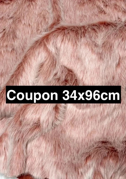 Coupon tissu fausse fourrure très douce et à poils longs rose saumon à mèches blanches 34cm x 96cm